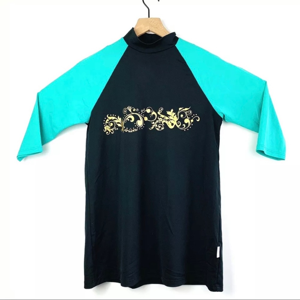 Ahiida Berka Burkini Swimsuit 3/4 Sleeve Top Black & Turquoise